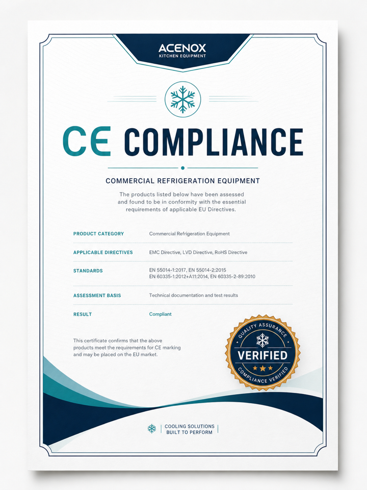 Certificado CE para equipos de refrigeración comercial Acenox