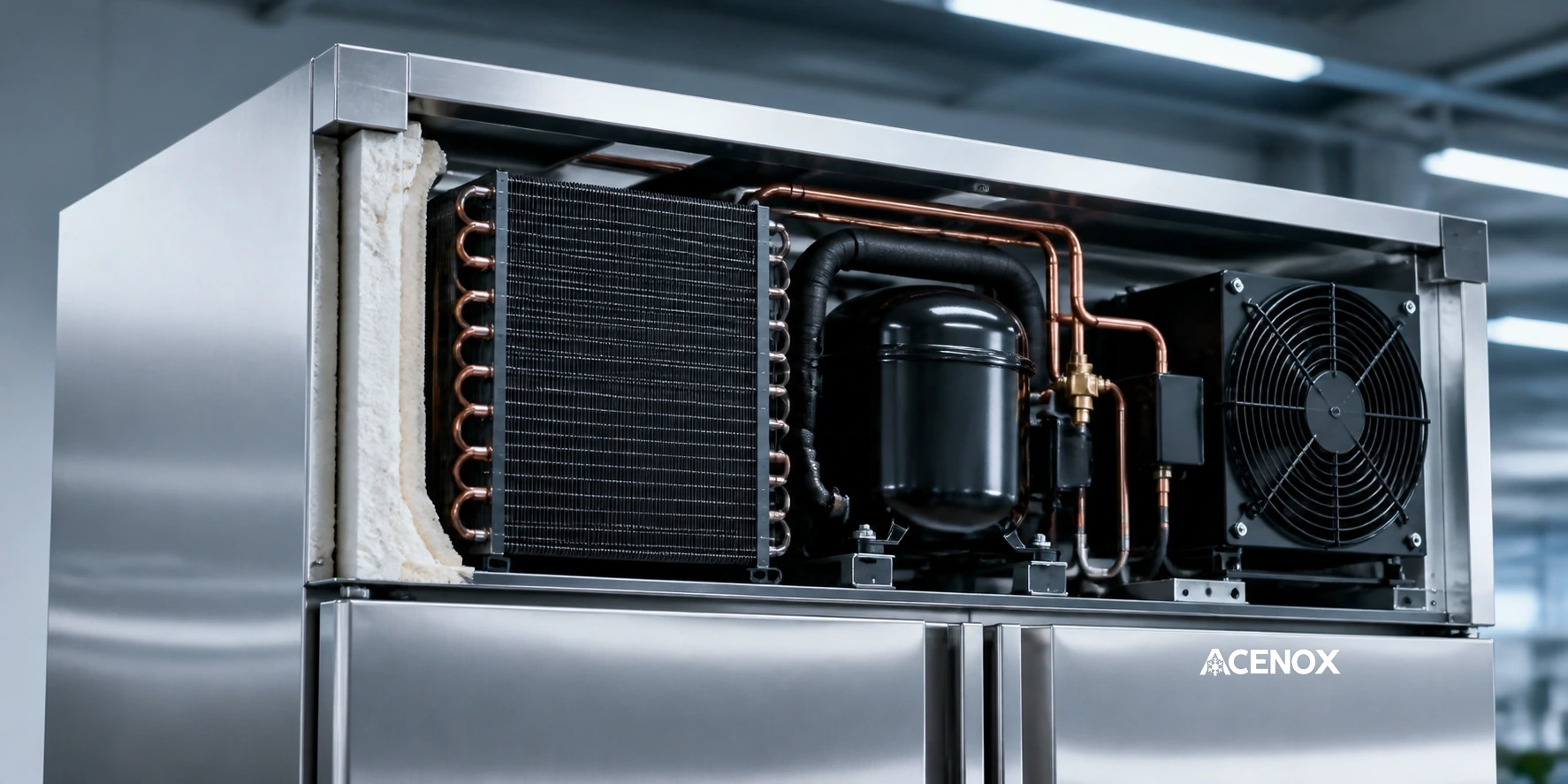 Sistema de refrigeración eficiente con compresor, condensador y tubería de cobre